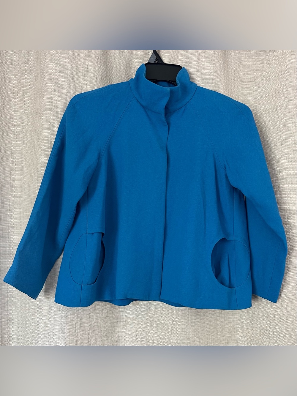 Women’s Blue Stand-Collar cobalt blue funnel neck jacket